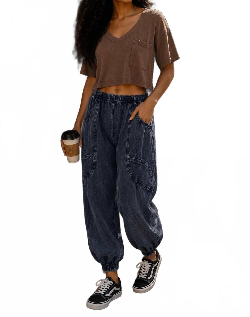 NEW SURELYMINE harlow mineral wash balloon cargo pants in dark blue